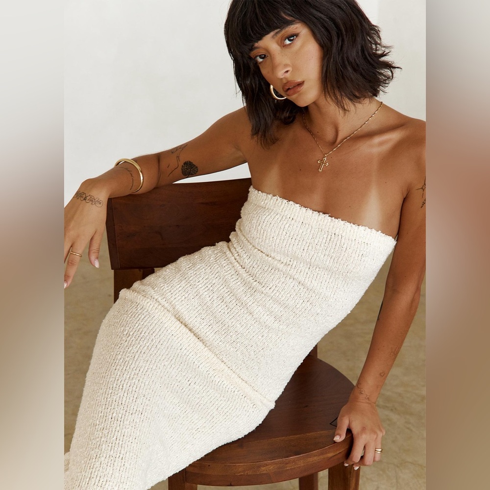 NWT Princess Polly Cloud Maxi Cream Dress Strapless Boucle Size 2 - Picture 5 of 14
